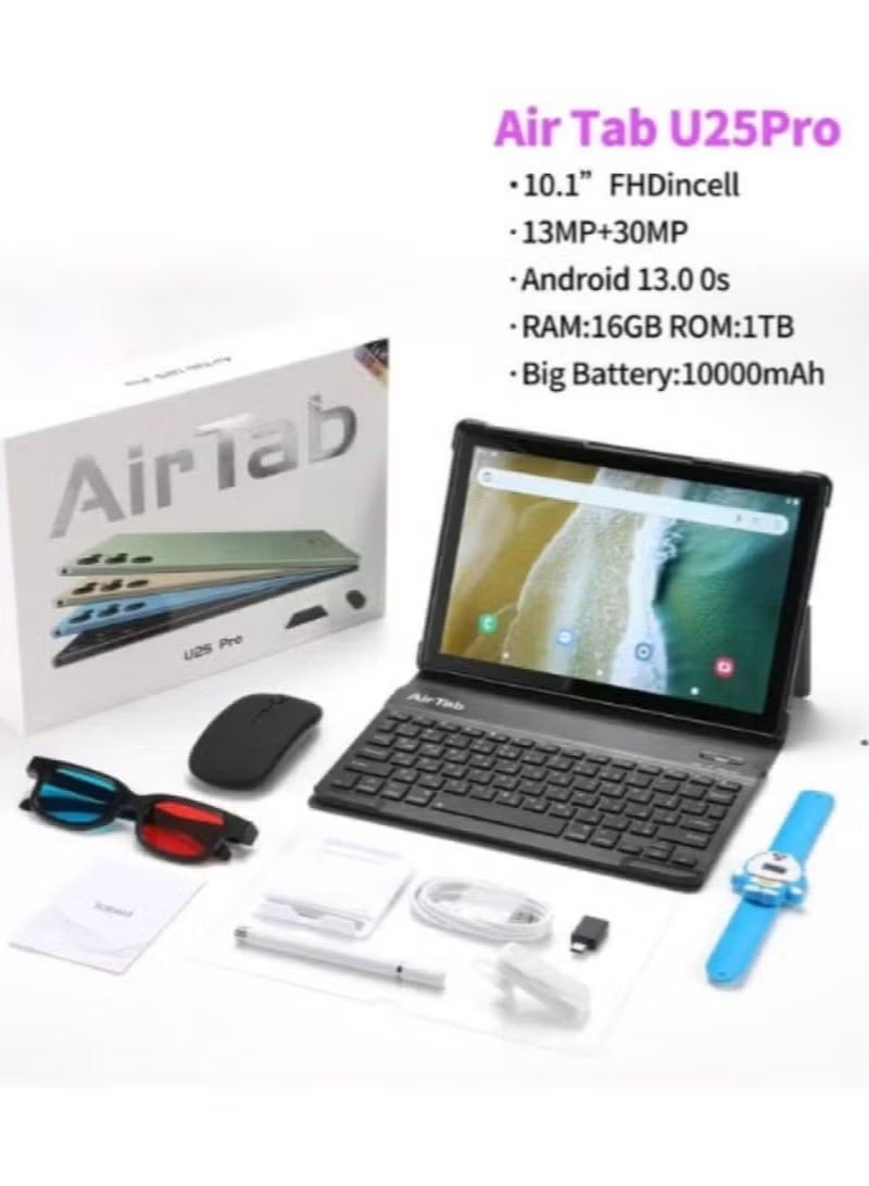 AIR TAB U25 Pro Android 15 Tablet 10.1-Inch FHD Display, 16GB RAM, 1TB Storage, 10000mAh Battery, Dual SIM, WiFi & Bluetooth with Arabic Keyboard – Study, Business & Entertainment – Blue - Image 1